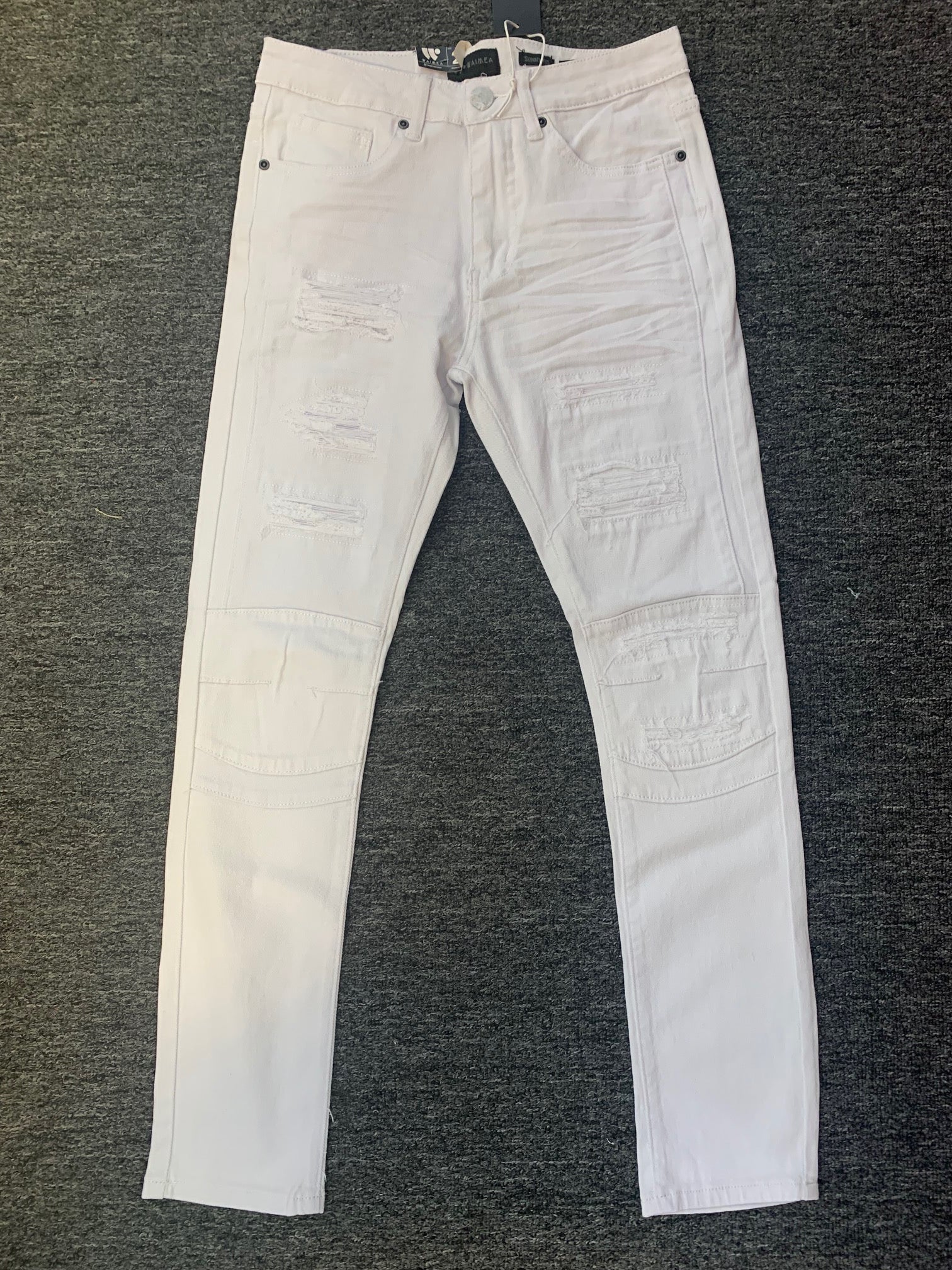 MEN WHITE LIGHT RIPS PACTH WORK PANTS