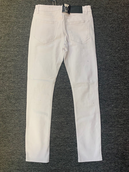 MEN WHITE LIGHT RIPS PACTH WORK PANTS