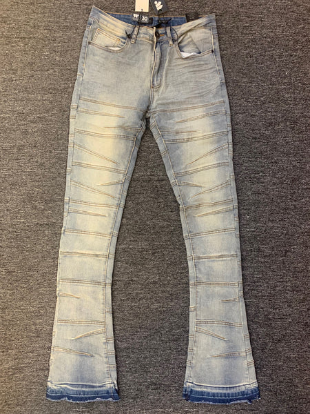 MEN VINTAGE WASH MULTI STITCHED STACK DENIM