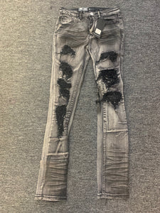 MEN BLACK BLEACH DISTRESSED DENIM