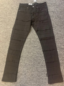 MEN JET BLACK DISTRESS LINES TWILL PANTS