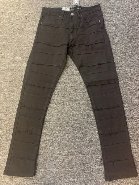 MEN JET BLACK DISTRESS LINES TWILL PANTS