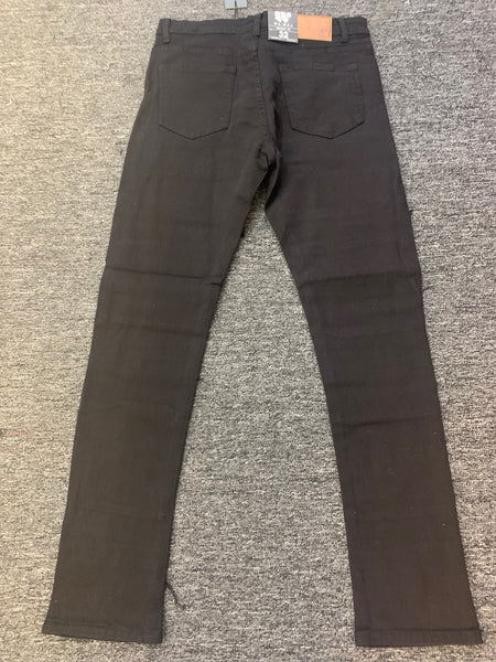 MEN JET BLACK DISTRESS LINES TWILL PANTS