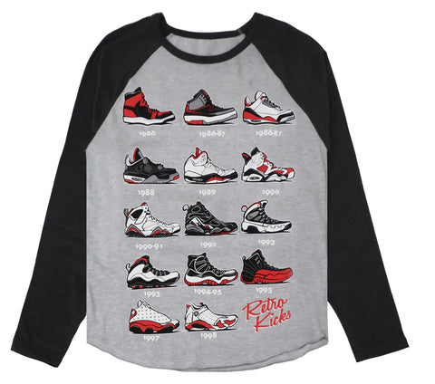 MEN GRAY BLACK RETRO KICKS LONG SLEEVE TEE