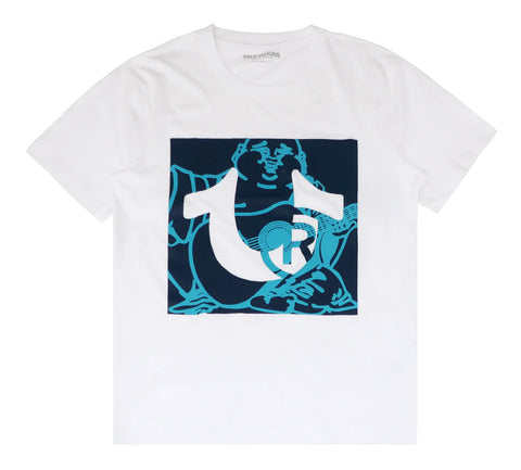 MEN WHITE & LITE BLUE DESIGN TRUE RELIGION TEE