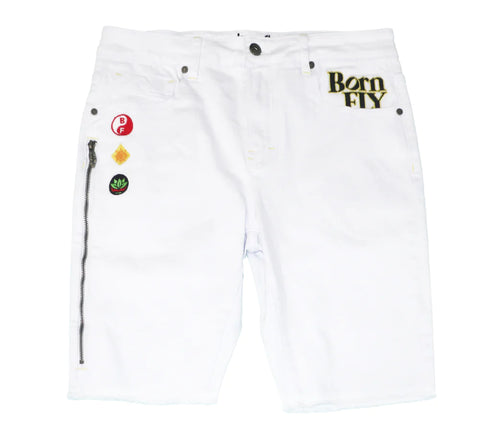 MENS BORN FLY WHITE COLOR BACK POCKET SHORTS