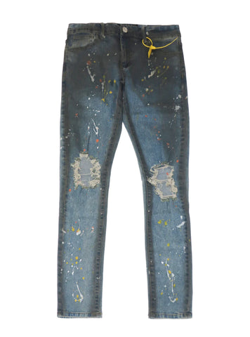 MEN BLUE PAINT SPLATTER KARTER COLLECTION JEANS