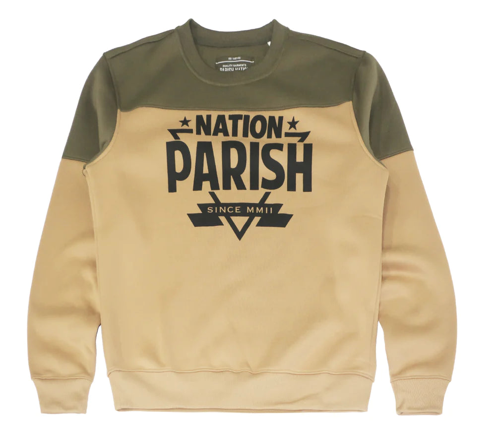 MENS GREEN/KHAKI PARISH NATION SWEAT SHIRT