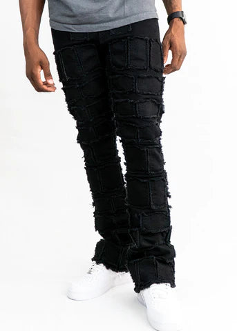 MEN BLACK BLOCK PATCHED STACK 95 DENIM JEANS