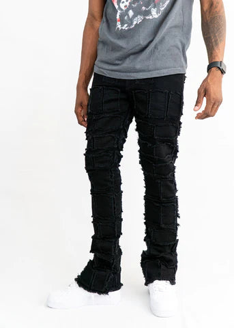 MEN BLACK BLOCK PATCHED STACK 95 DENIM JEANS