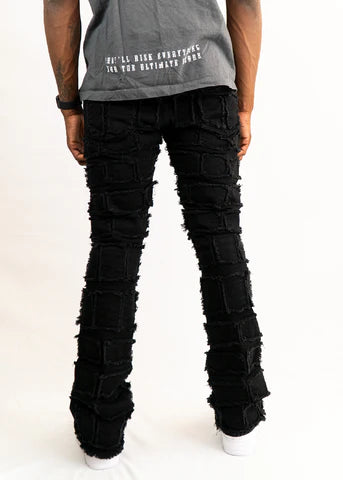 MEN BLACK BLOCK PATCHED STACK 95 DENIM JEANS