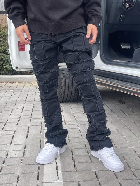 MEN BLACK BLOCK PATCHED STACK 95 DENIM JEANS