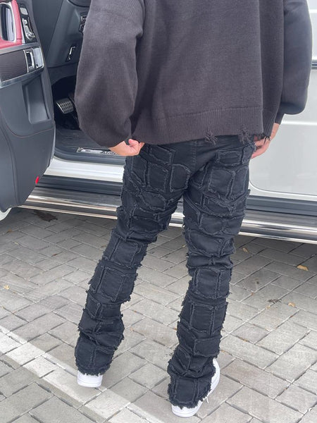 MEN BLACK BLOCK PATCHED STACK 95 DENIM JEANS