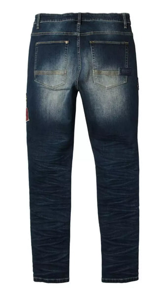 MENS BORN FLY DARK BLUE PATCH WORK DENIM PANTS