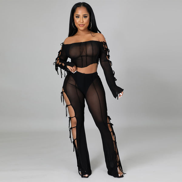 Black Fashion sexy perspective two piece set