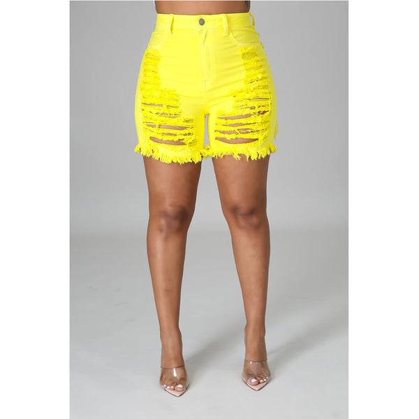 Yellow Sexy cut out stretch denim shorts