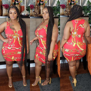 Red Fashion sexy gold chain print dress