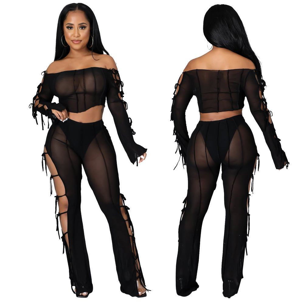 Black Fashion sexy perspective two piece set