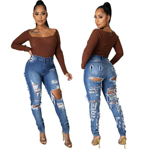 Blue Denim Fashionable high waist jeans Leggings