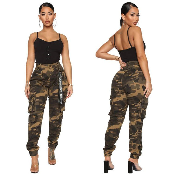 Fashion camouflage elastic overalls