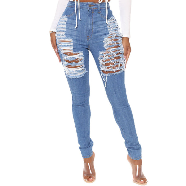 Blue both sides hole wash slim stretch jeans Leggings