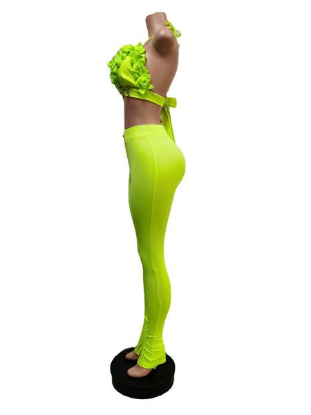 Fluorescent green Halter backless Pants Set