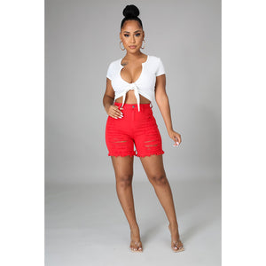 Red Sexy cut out stretch denim shorts