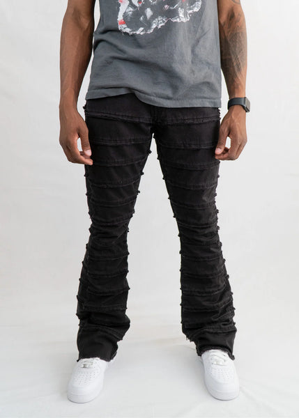 MEN STRIPPED ALL BLACK STACK 95 DENIM JEANS