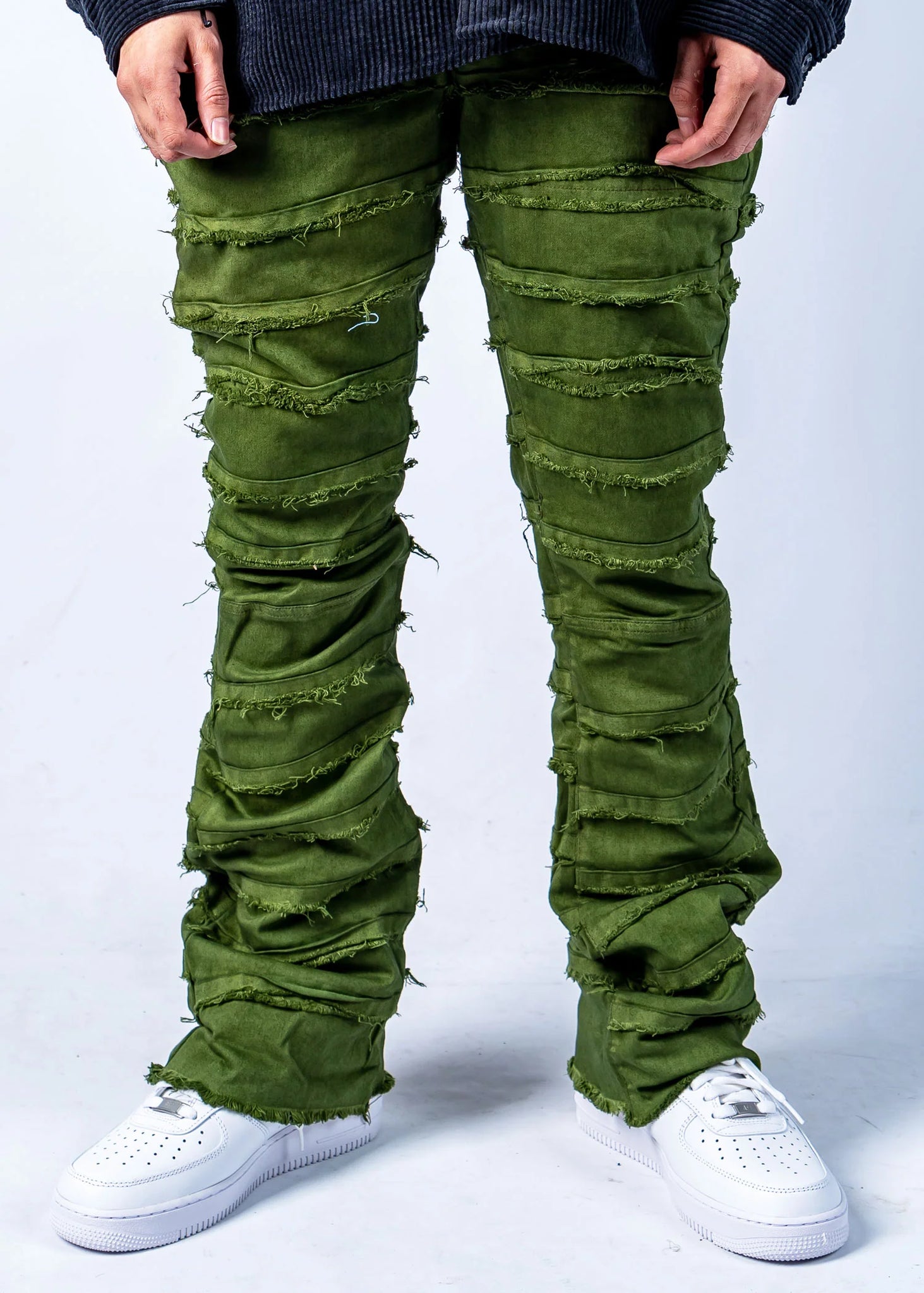 MEN STRIPPED GREEN STACK 95 DENIM JEANS