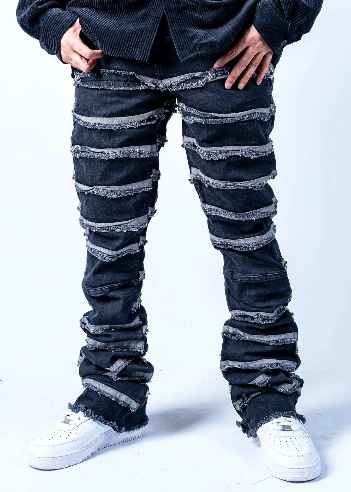 MEN BLACK 2 TONE STACK 95 DENIM JEANS