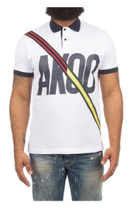 MEN AKOO WHITE YELLOW RED TAPPED SS POLO SHIRT