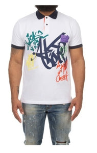 MEN WHITE STREET ART SS POLO SHIRT