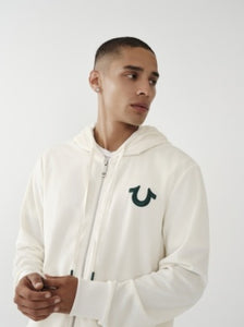 MEN TRUE RELIGION WINTER WHITE VELOUR ZIP UP HOODIE