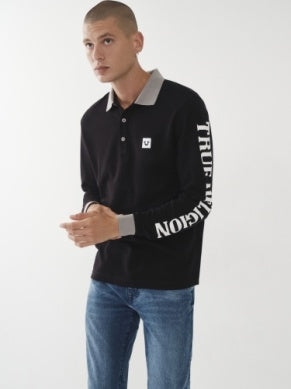 MEN TRUE RELIGON BLACK LS CONTRAST POLO