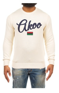 MEN AKOO WHISPER WHITE SCRIPT SWEATER