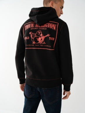 MEN TRUE RELIGION BLACK/RED BIG T ZIP UP HOODIE