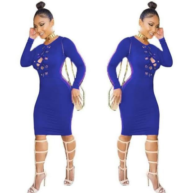 Cute String up Royal Blue Dress