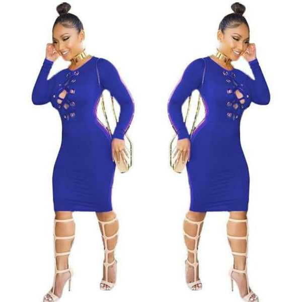 Cute String up Royal Blue Dress