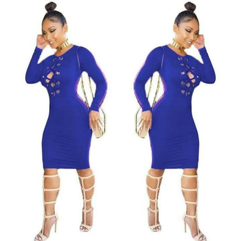 Cute String up Royal Blue Dress