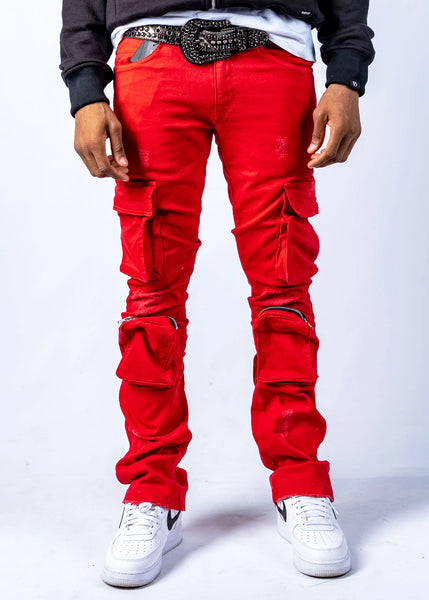 MEN RED MULIT POCKETS STACK 95 DENIM JEANS